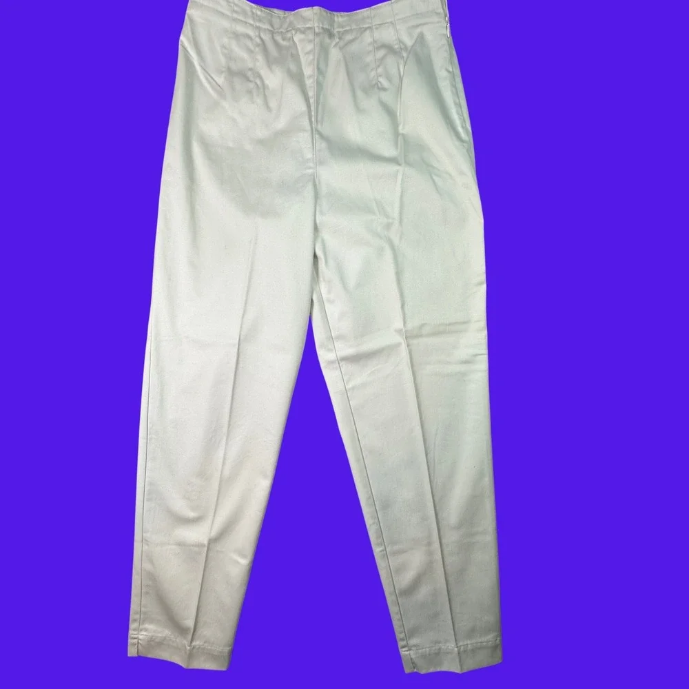 Talbots Cotton Trousers Wrinkle Resistant Side Zip Classic Beige Size 12 Stone